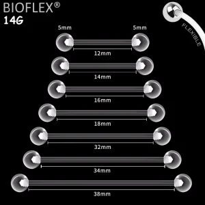 Piercing Retainer Barbell Droit en Bioflex® 14G 12-38 mm