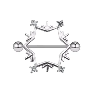 Piercing Téton Barbell Flocon en Acier avec Zircons