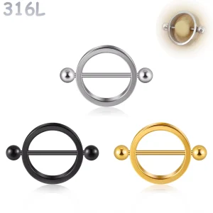 Piercing Téton Bouclier Circulaire avec Barre Traversante