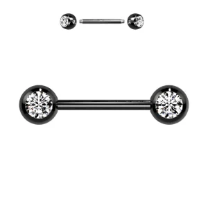 Piercing langue Barbell en acier à boules serties de zircon
