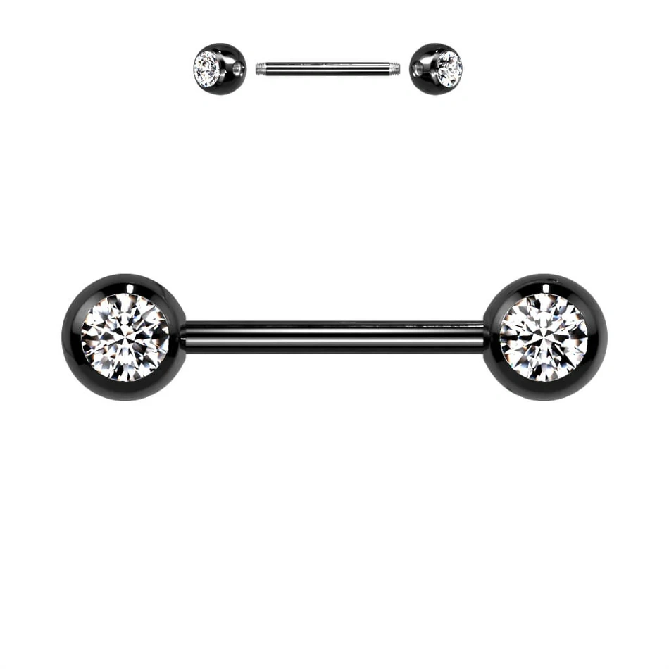 Piercing langue Barbell en acier à boules serties de zircon – Image 2