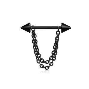 Piercing téton Barbell en acier orné de spikes et chaînes