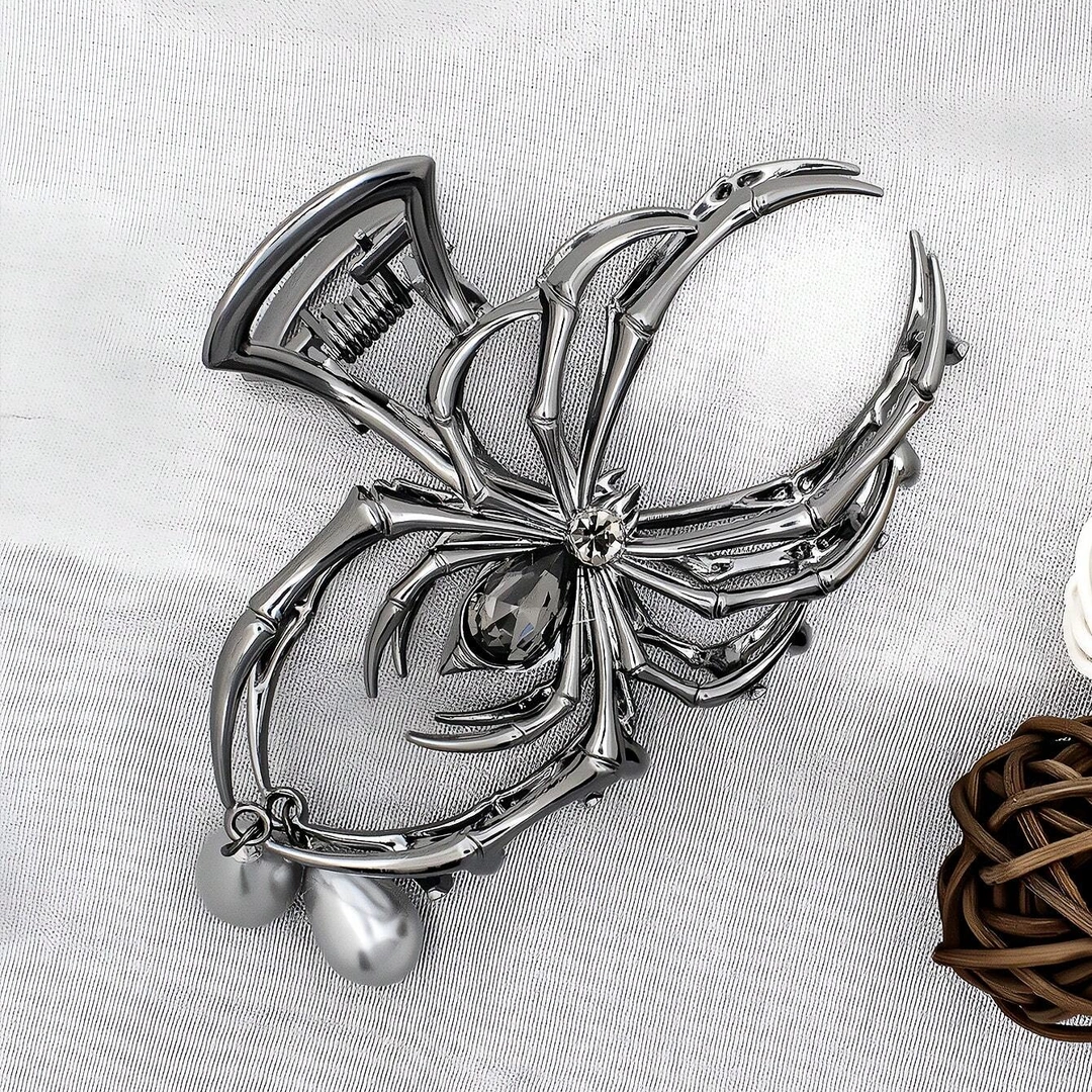 Pince à Cheveux Araignée en Acier Noir & Perles – Image 2