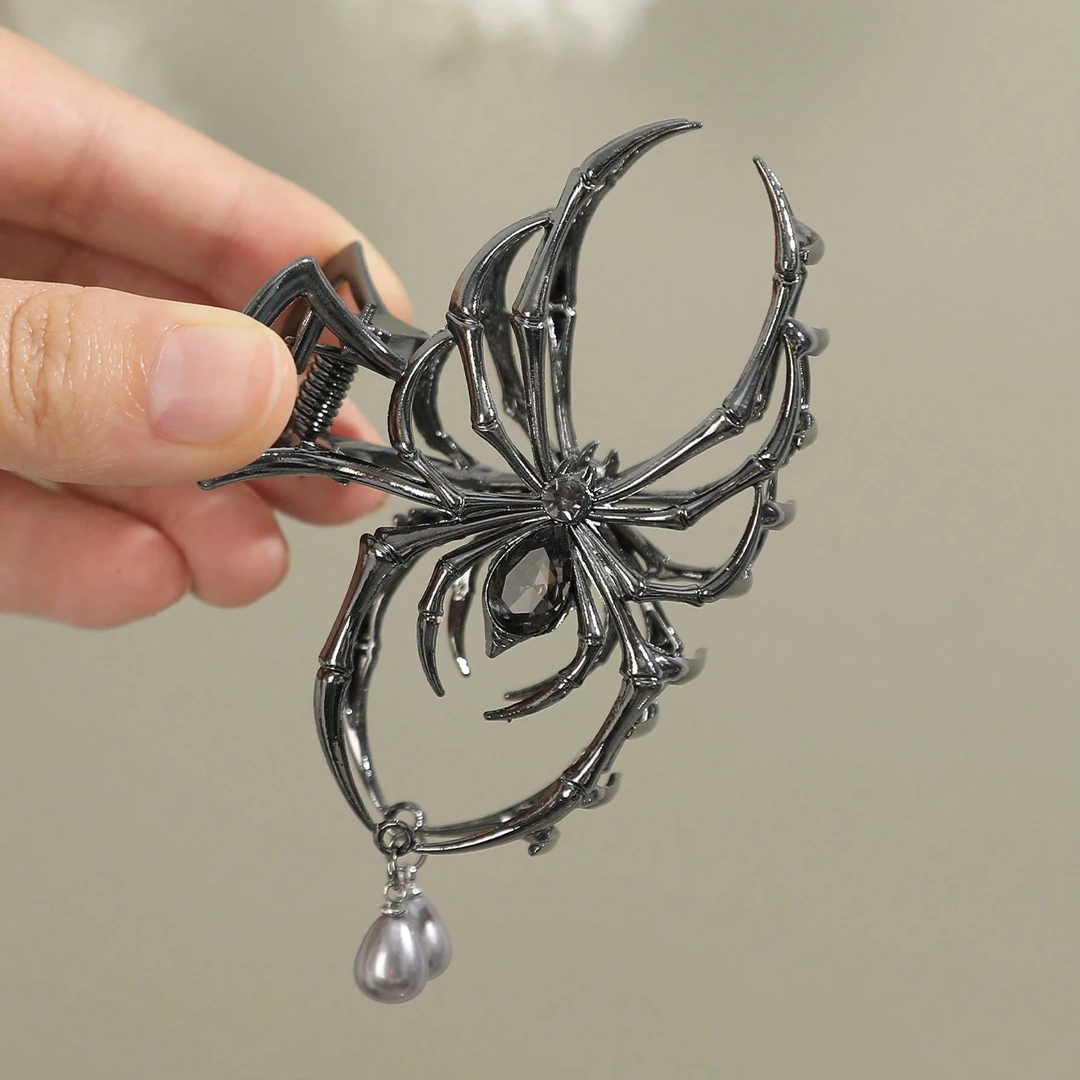 Pince à Cheveux Araignée en Acier Noir & Perles – Image 6
