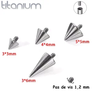Pointe Remplacement Piercing en Titane – Pas de Vis 1,2 mm
