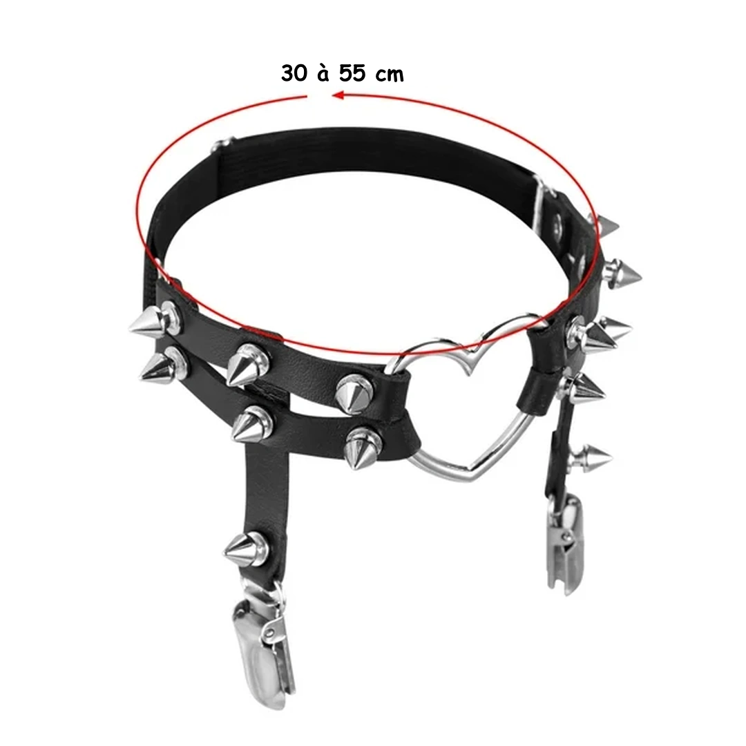 Jarretière Cuir Clouté avec Cœur Métallique & Clips pour Bas – Image 7