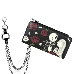 Portefeuille Gothique Jack & Sally Cuir Noir avec Chaîne Métallique