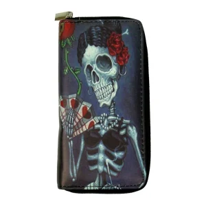 Portefeuille Gothique en Cuir Grand Format Motif Femme Squelette