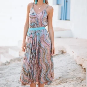 Robe longue bohème chic imprimé avec lurex