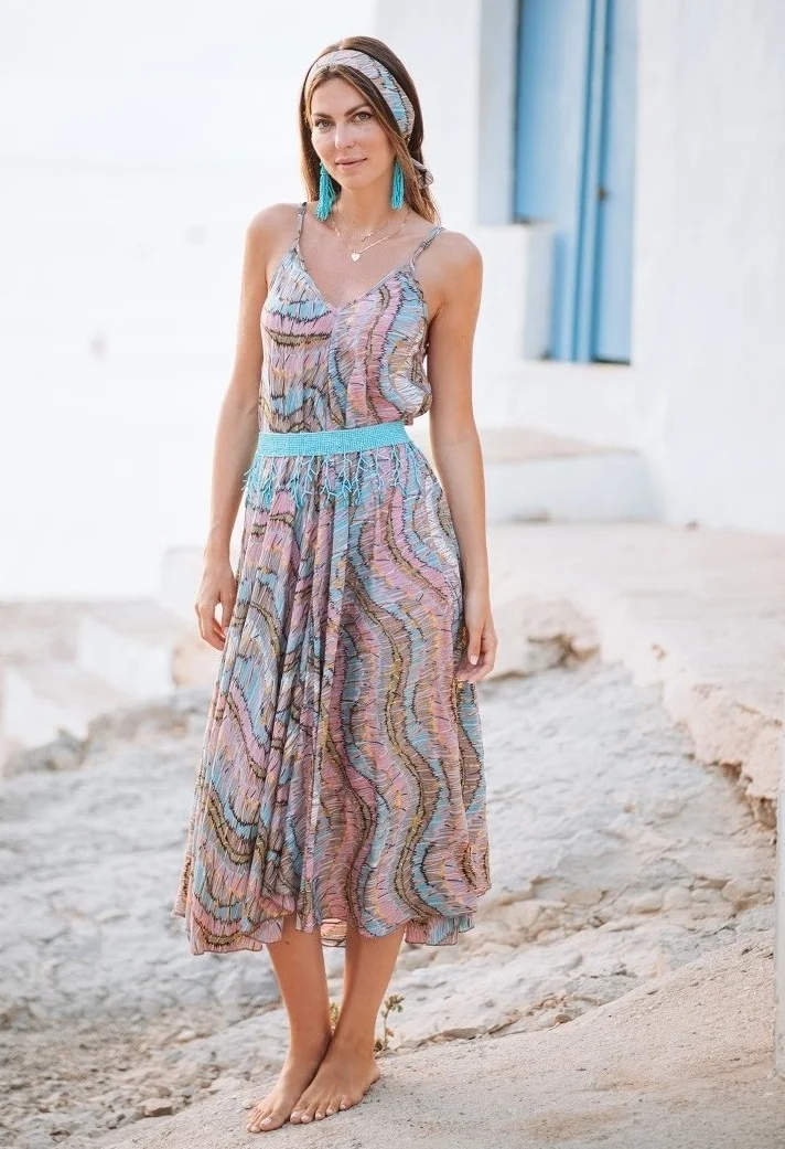 Robe longue bohème chic imprimé avec lurex