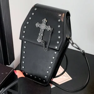 Sac Bandoulière en Cuir Femme Gothique Forme de Cercueil