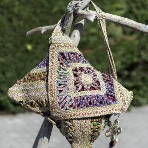 Sac besace en jute tressée colorée