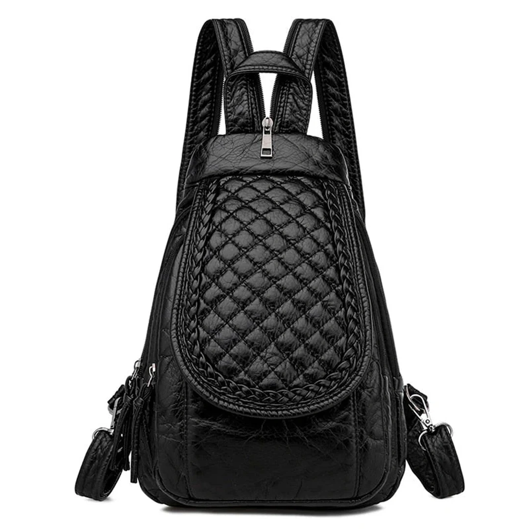 Sac à Dos Compact Femme en Cuir Noir Capitonné