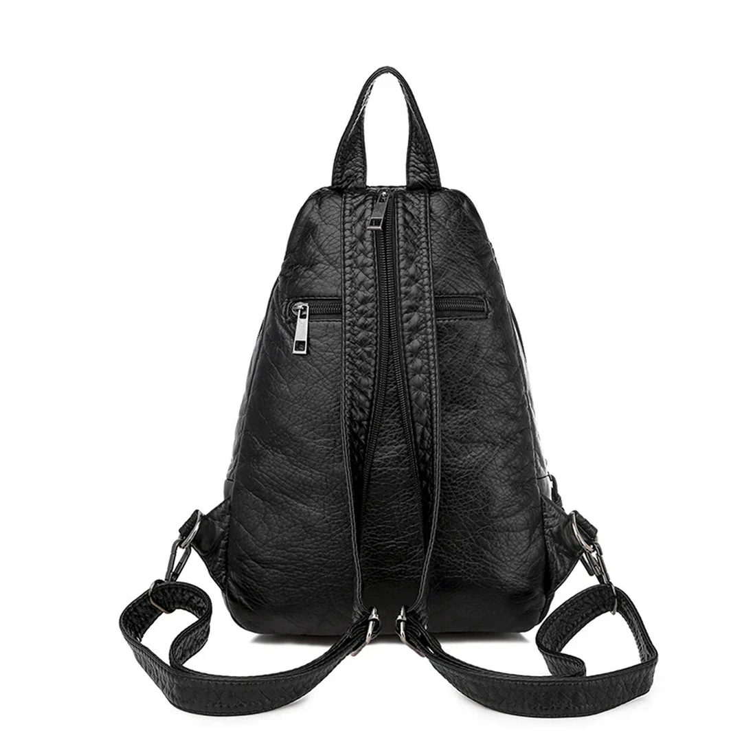 Sac à Dos Compact Femme en Cuir Noir Capitonné – Image 7