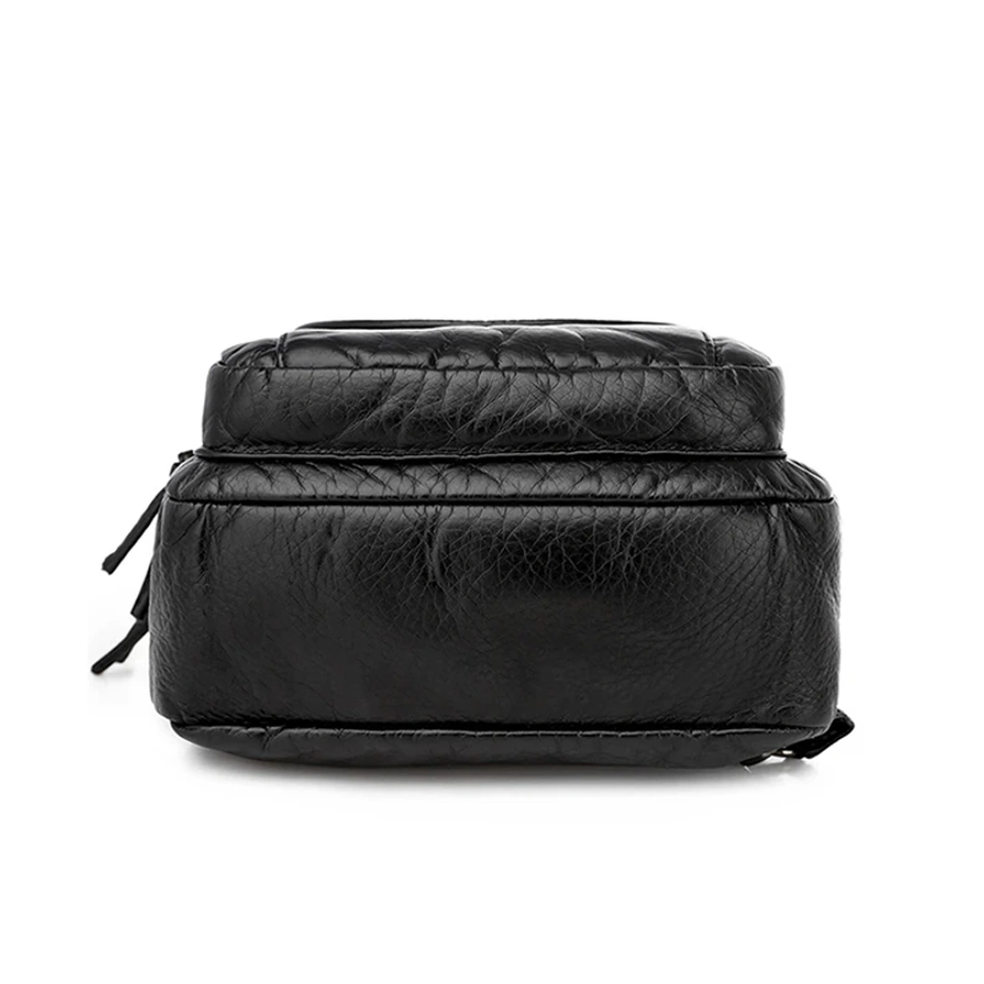 Sac à Dos Compact Femme en Cuir Noir Capitonné – Image 8