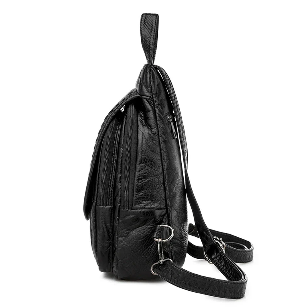 Sac à Dos Compact Femme en Cuir Noir Capitonné – Image 5