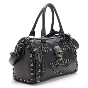 Sac à Main en Cuir avec Tête de Mort Scintillante & Rivets