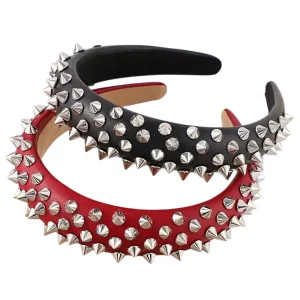 Serre-Tête en Cuir Clouté Noir ou Rouge