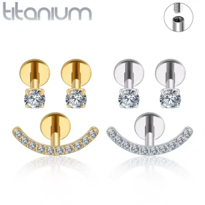 Trio Smiley Piercing Oreille en Titane & Zircons