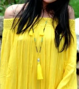 Collier sautoir bouddha argent et pompons de couleur