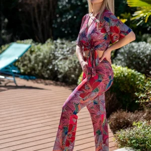 Pantalon flare imprimé « hibiscus »