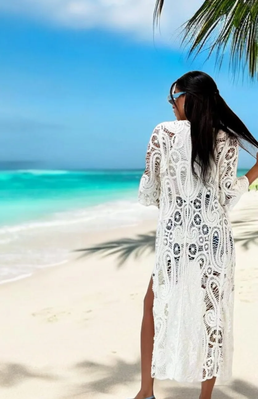 Le gilet long en crochet blanc – Image 3