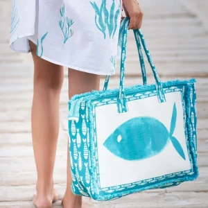 Grand sac de plage en toile thème Poisson