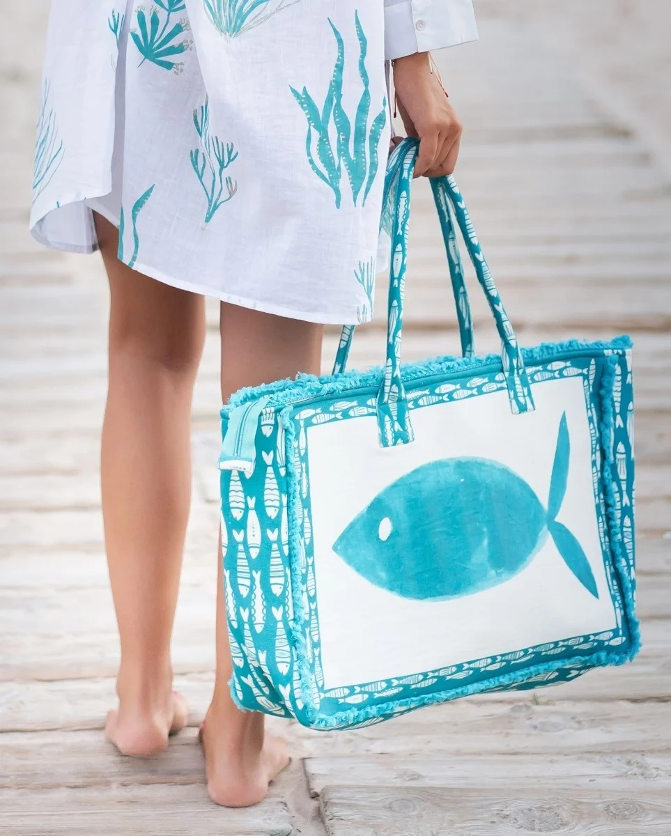 Grand sac de plage en toile thème Poisson – Image 2