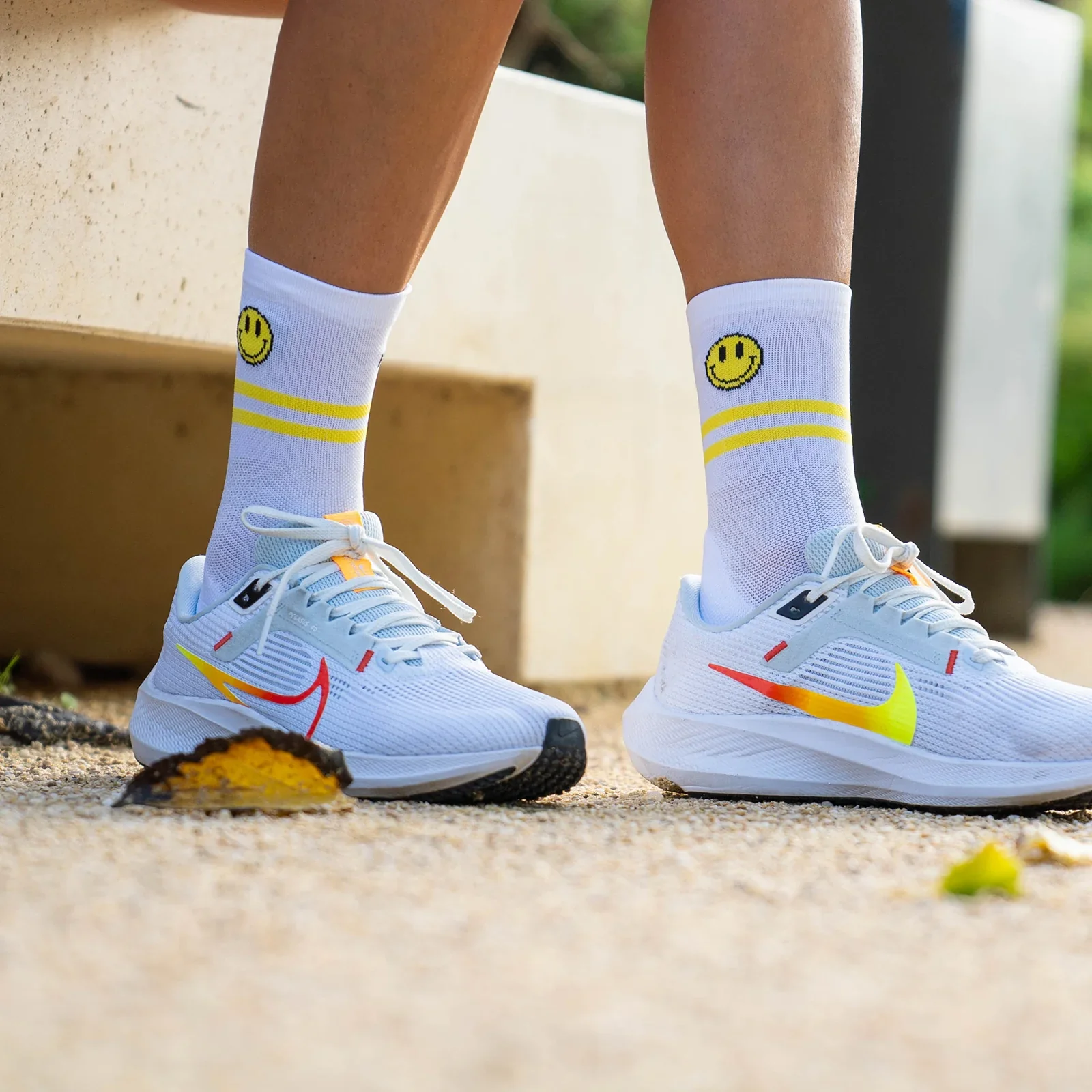 Chaussettes de course a pied Happy Run Blanc – Image 3