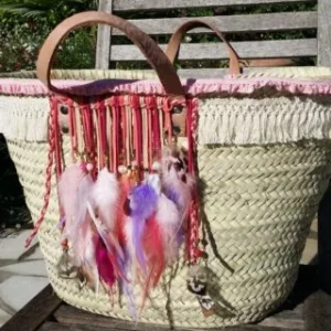 Panier de plage plumes naturelles