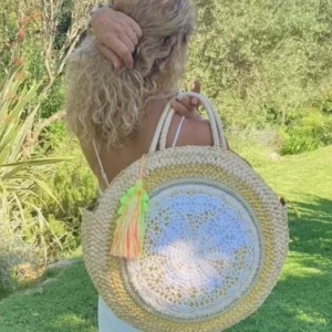 Grand panier rond en osier et crochet