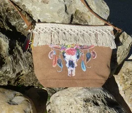 Pochette toile et cuir tête de buffle