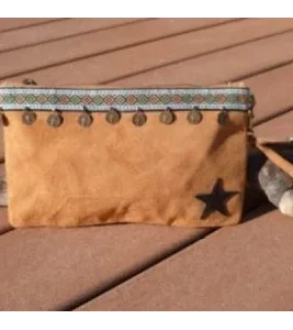 Pochette daim naturel avec bandoulière