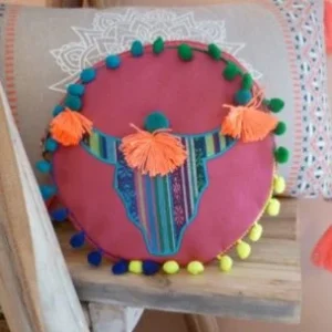 Pochette ronde en toile tête de buffle