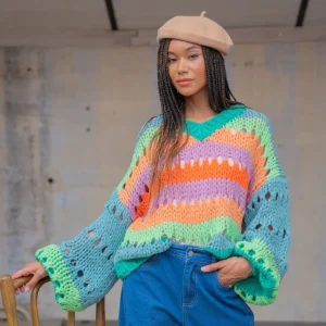 Pull douceur bohème manches boules