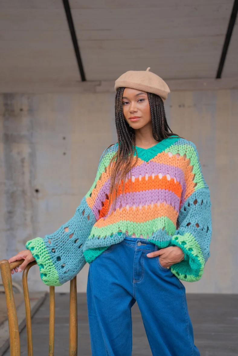 Pull douceur bohème manches boules