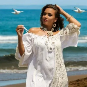 Tunique bohème coton et dentelle