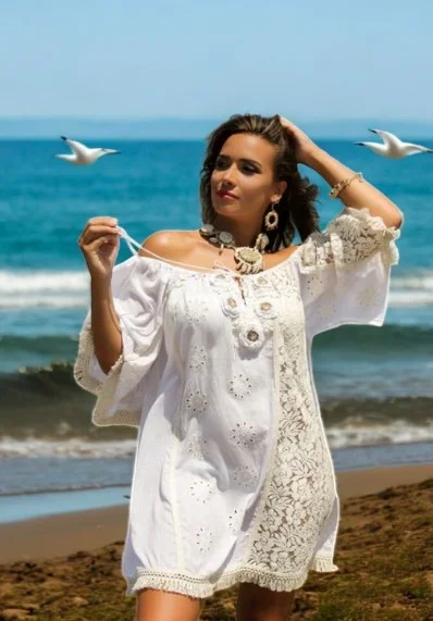 Tunique bohème coton et dentelle – Image 2