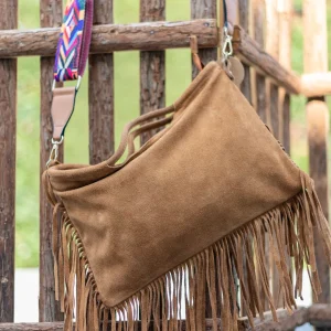 Sac besace en daim avec franges