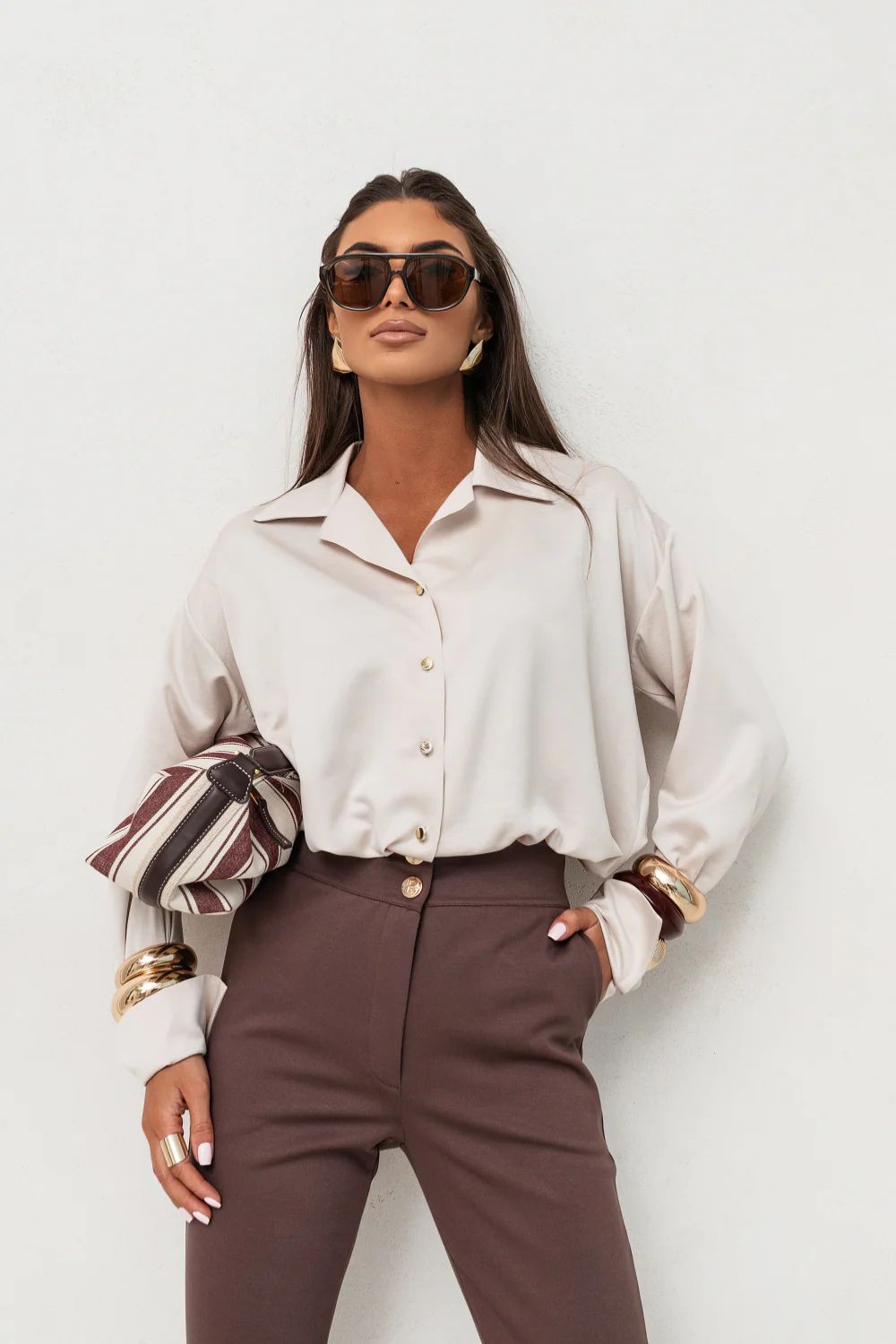 Chemise manche longue beige – Image 4