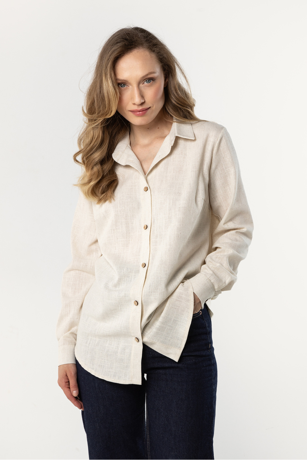 Chemise manche longue beige