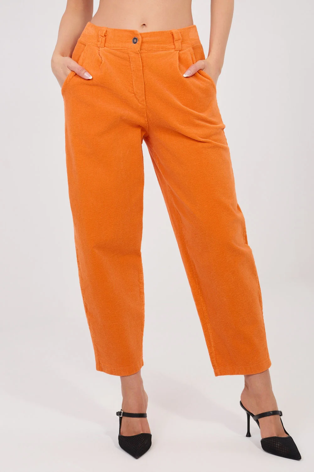 Pantalon en velours côtelé orange – Image 2