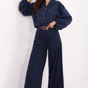 Pantalon en velours côtelé bleu marine