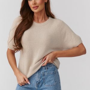 Pull à manches courtes beige