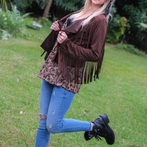 Veste courte à franges effet daim